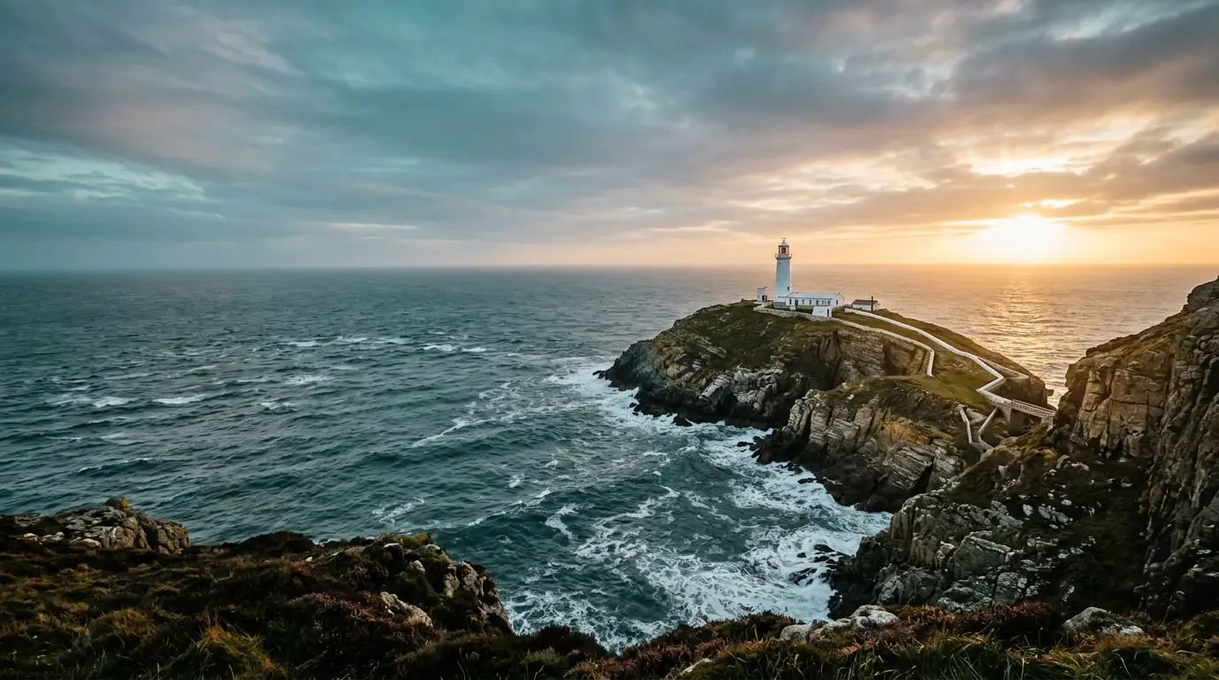 South Stack lighthouse on Holy Island at sunset